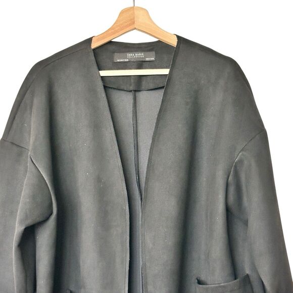 Zara Basic Collection M Black Faux Suede Open Front Jacket - Picture 4 of 9